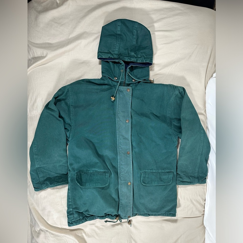 Vintage Andy Johns Green Canvas Hooded Full Zip Large Unisex Reversible Jacket